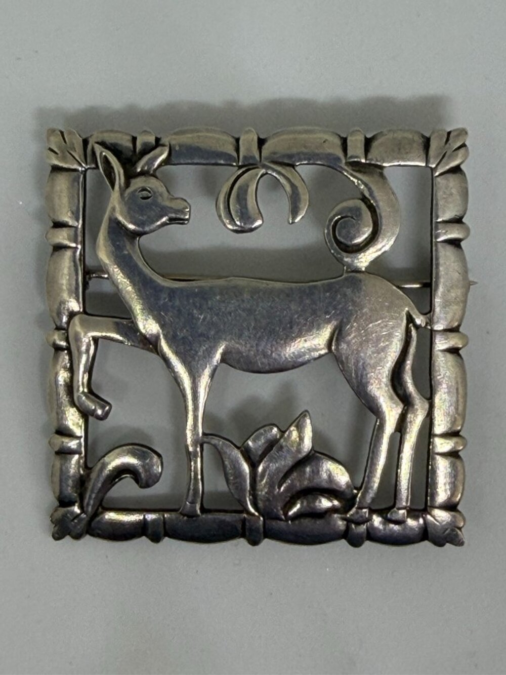 Vintage BRKS 1940's sterling silver deer brooch